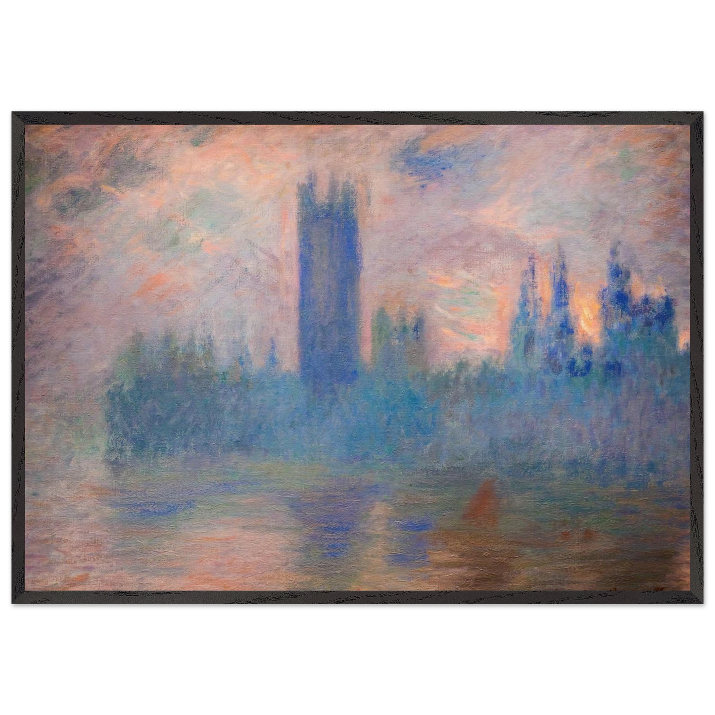 Houses of Parliament Westminster - claude monet 70x100 cm / 28x40 inches Framed Art Print – Black Wooden Frame