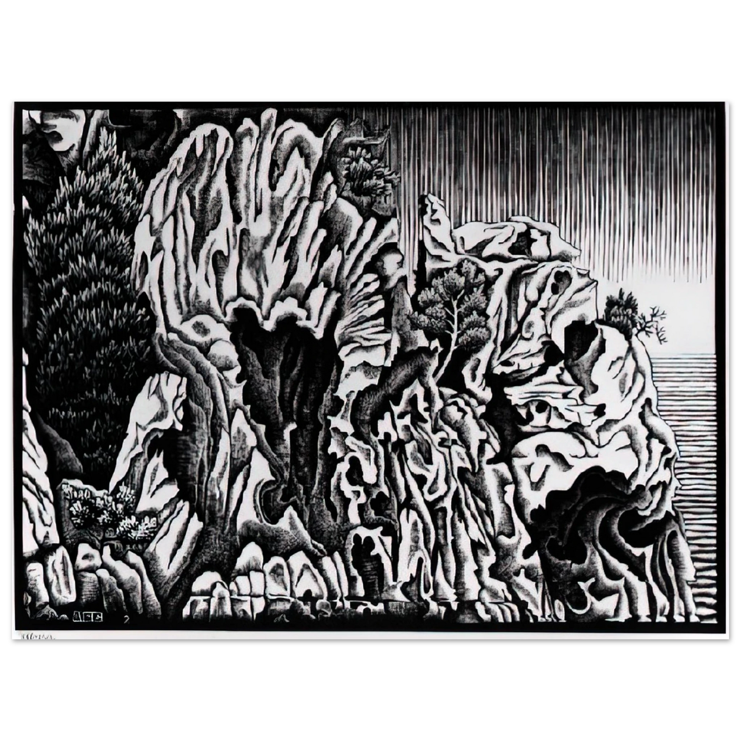 MC Escher - CALANCHE OF PIANA CORSICA FEBRUARY 1934 1934 Wall Art - 21x29.7 cm / 8x12" - Premium Wooden Framed Poster With Fine Art Paper-canvas - Wood frame