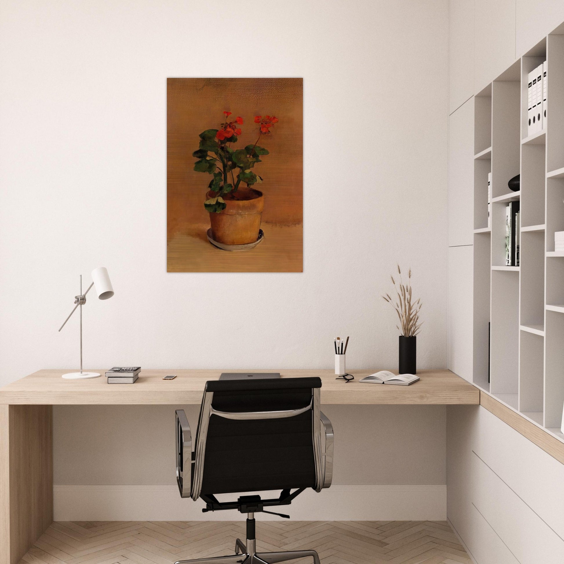 A POT OF GERANIUMS - Odilon Redon Brushed Aluminum Print - 70x100 cm / 28x40 inches | Odilon Redon Aluminum Print | Odilon Redon Prints