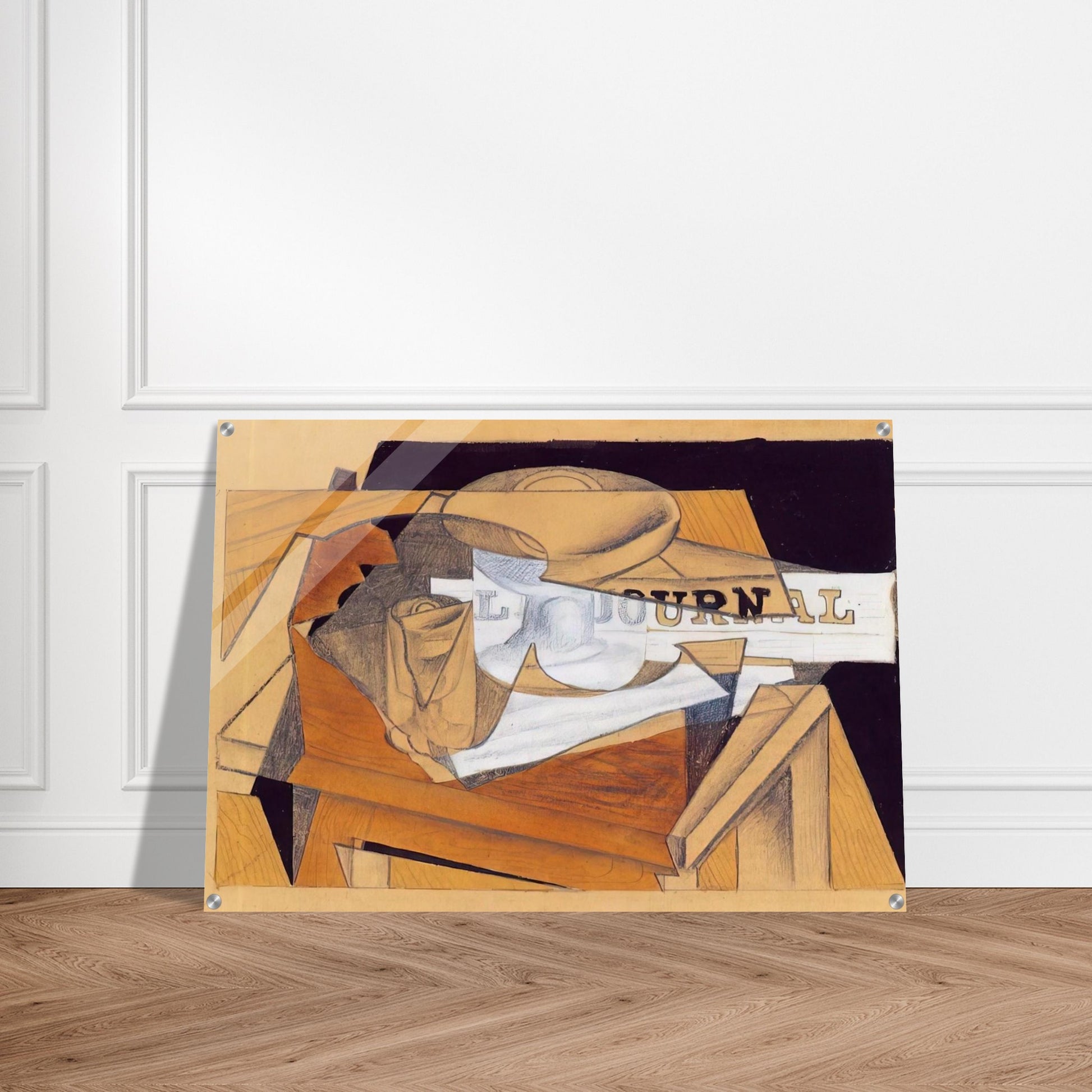 BOWL GLASS AND NEWSPAPER - Juan Gris Acrylic Print - 70x100 cm / 28x40″ inches | Juan Gris Wall Art | Juan Gris Prints