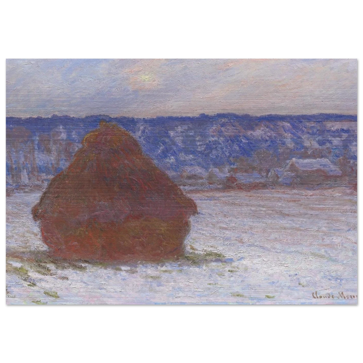 Stack of Wheat Snow Effect, Overcast Day - claude monet Brushed Aluminum Print - 70x100 cm / 28x40 inches | claude monet Aluminum Print | claude monet Prints