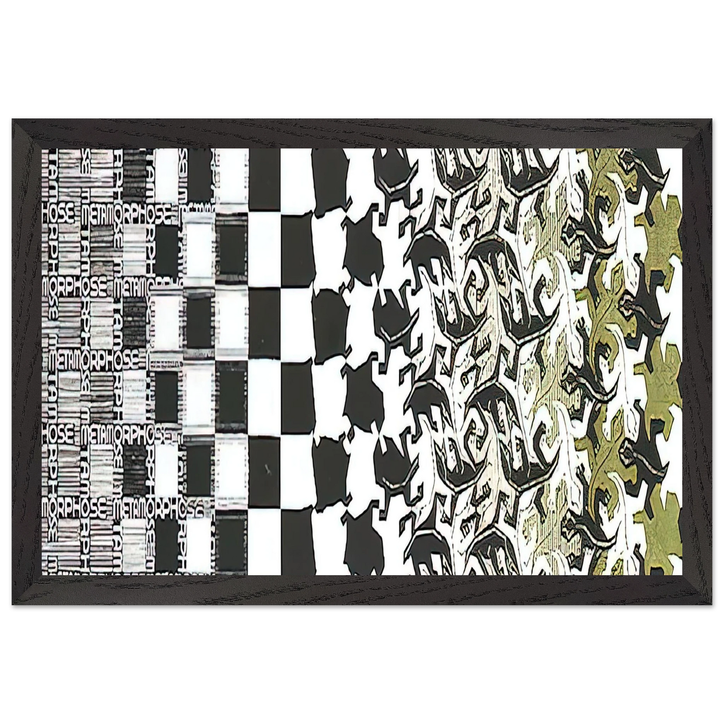 MC Escher - METAMORPHOSIS II EXCERPT 2 Wall Art - 30x40 cm / 12x16 inches - Premium Wooden Framed Poster With Fine Art Paper - White frame