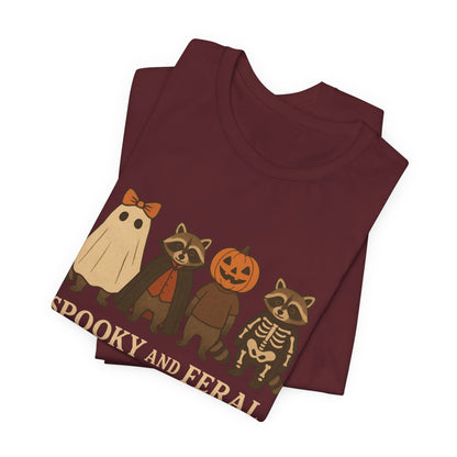Camiseta de mapache espeluznante, divertida camiseta gráfica de Halloween, bonita camiseta vintage de otoño, moderna camiseta de Halloween para mujer, camiseta de mapache salvaje
