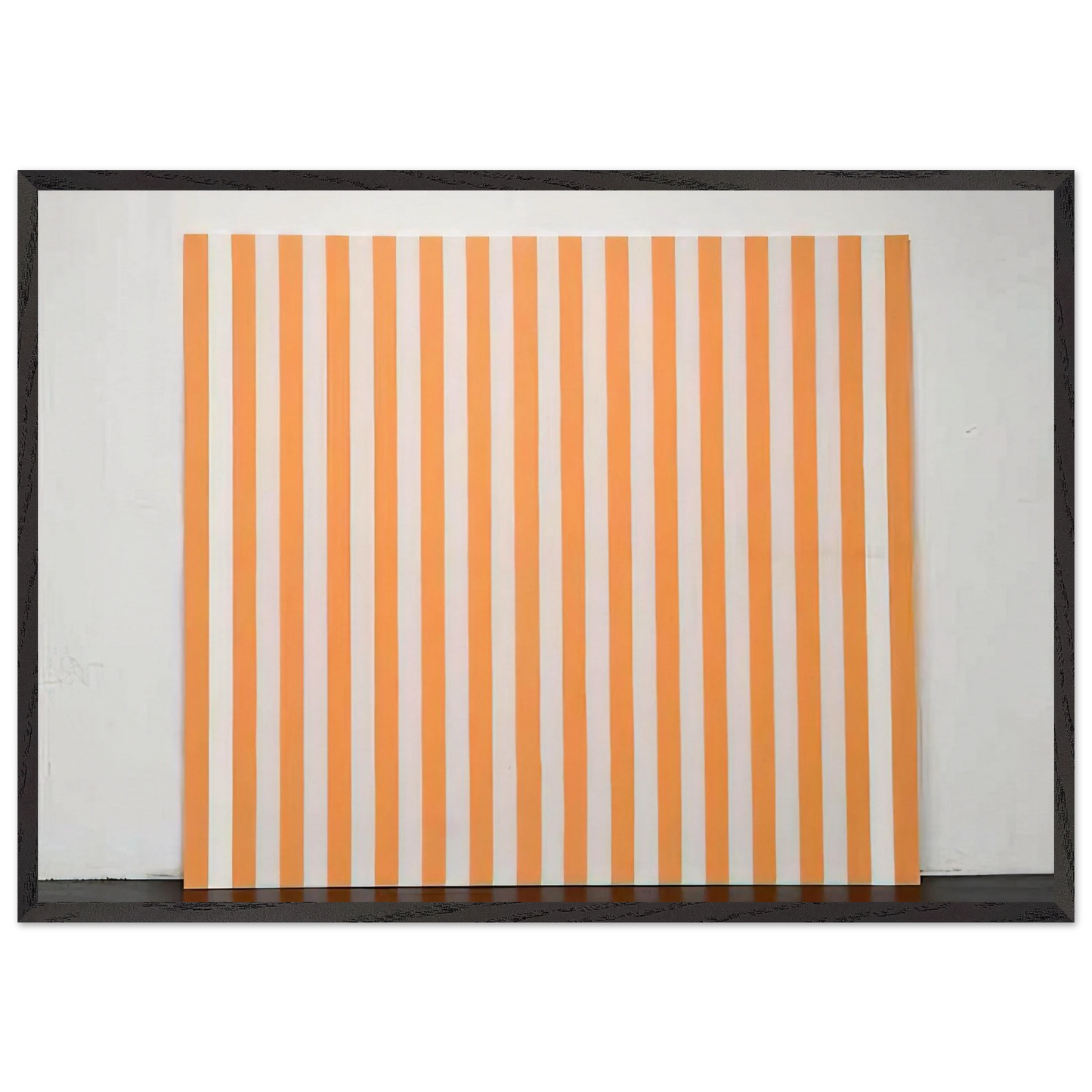 Peinture acrylique blanche sur tissu raye blanc et orange - 1972 - Daniel Buren 70x100 cm / 28x40 inches Framed Art Print – Black Wooden Frame