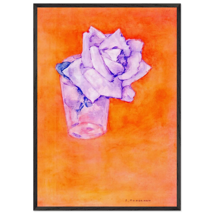 White Rose in a Glass - Piet Mondrian 70x100 cm / 28x40 inches Framed Art Print – Black Wooden Frame