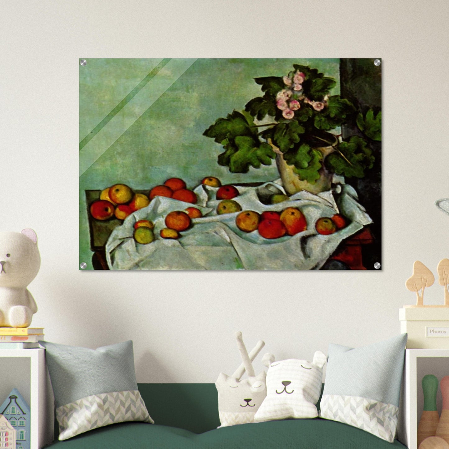 Still Life with Apples and a Pot of Primroses - Paul Cézanne Acrylic Print - 70x100 cm / 28x40″ inches