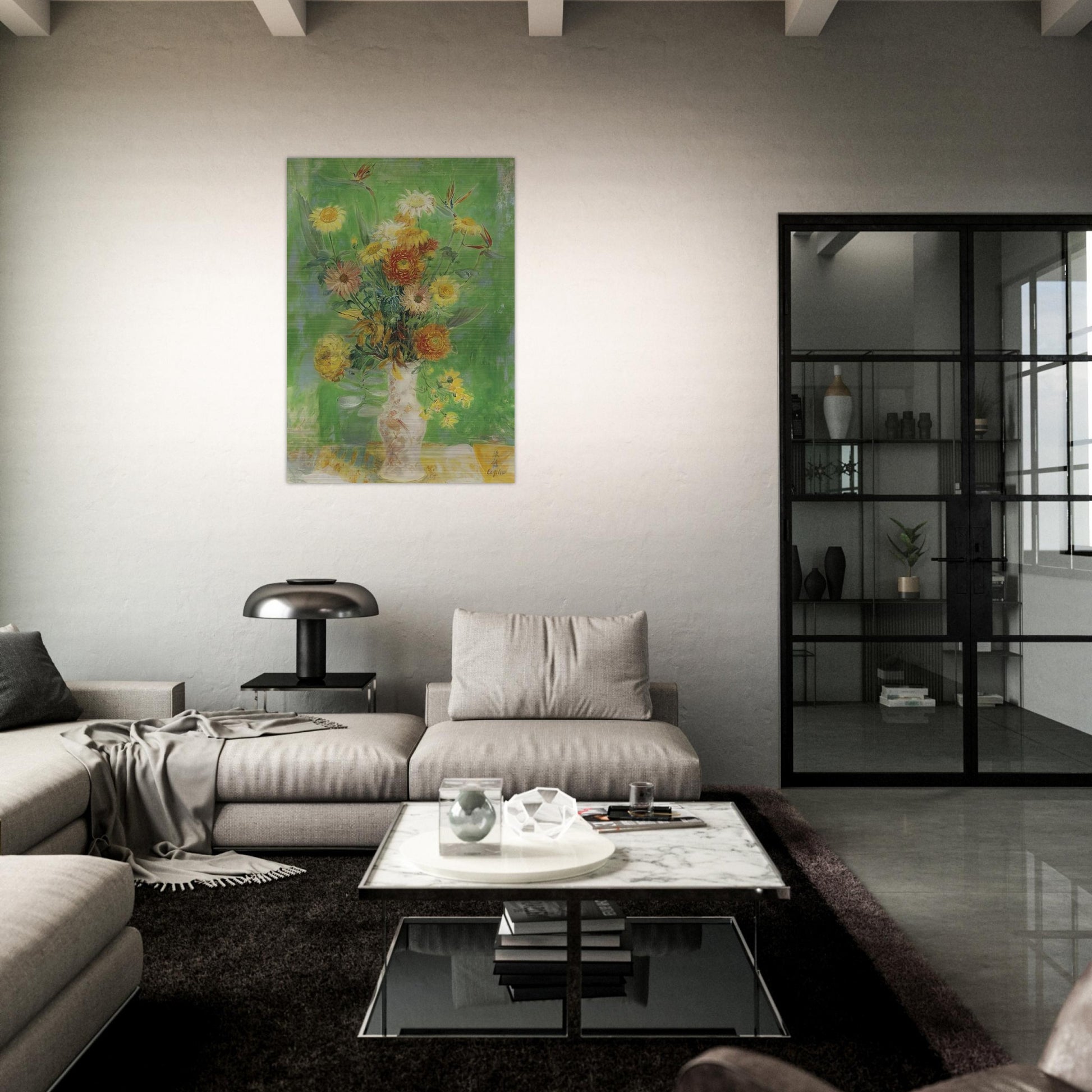 Chrysanthemums and Sunflowers - Post-Impressionism - Le Pho Brushed Aluminum Print - 70x100 cm / 28x40 inches | Le Pho Aluminum Print | Le Pho Prints