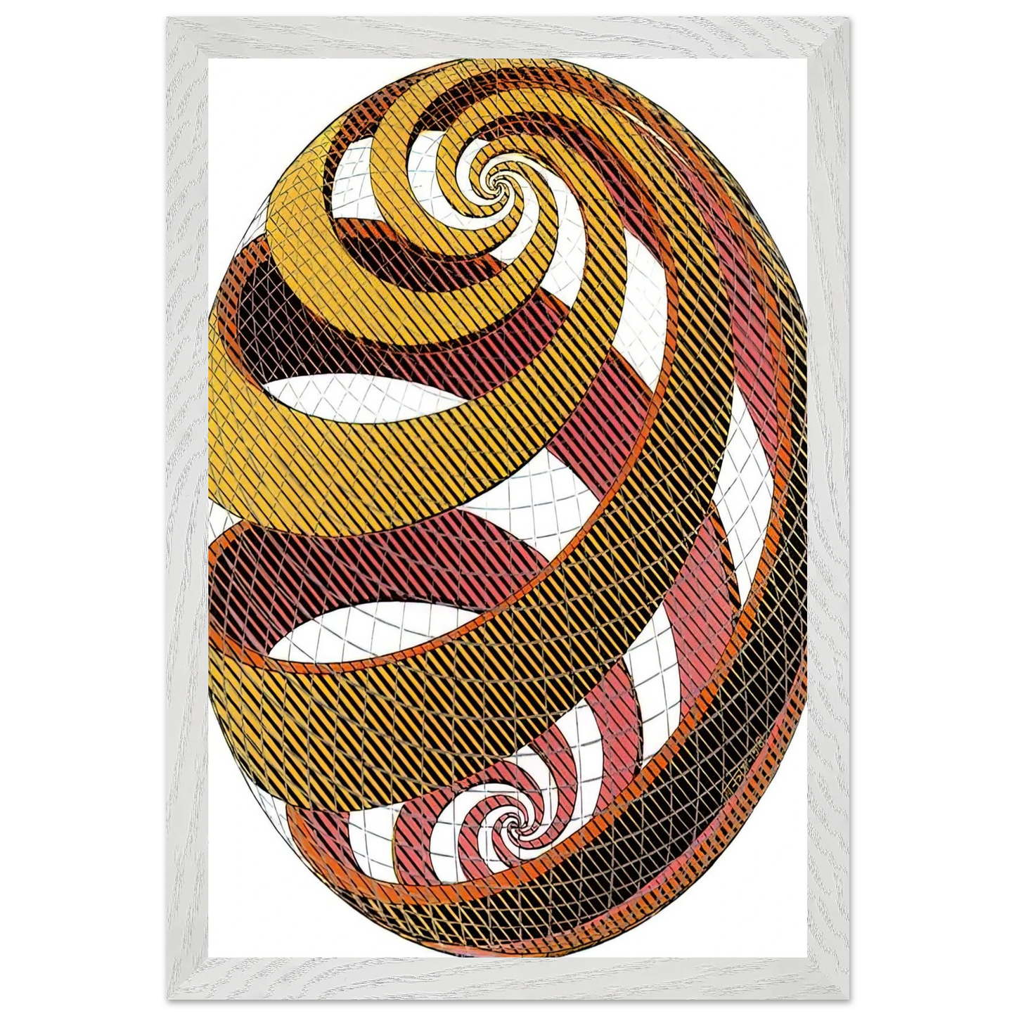 MC Escher - SPHERE SPIRALS Wall Art - 21x29.7 cm / 8x12" - Premium Wooden Framed Poster With Fine Art Paper-canvas - White frame