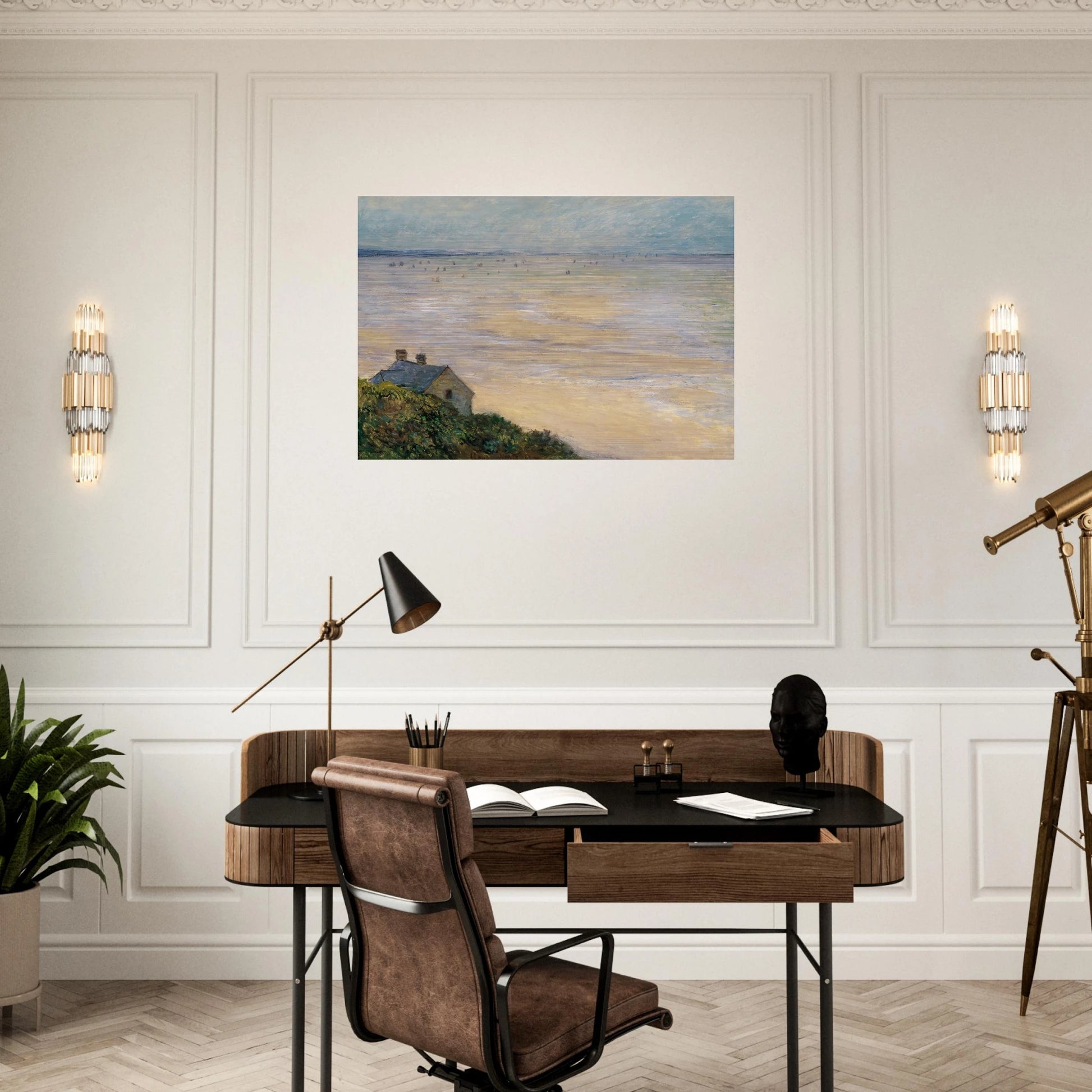 The Hut at Trouville, Low Tide - claude monet Brushed Aluminum Print - 70x100 cm / 28x40 inches | claude monet Aluminum Print | claude monet Prints