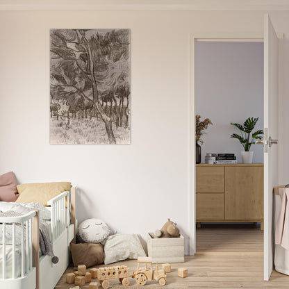 Pine Trees in the Garden of the Asylum - Vincent van Gogh Brushed Aluminum Print - 70x100 cm / 28x40 inches | Vincent van Gogh Aluminum Print | Vincent van Gogh Prints