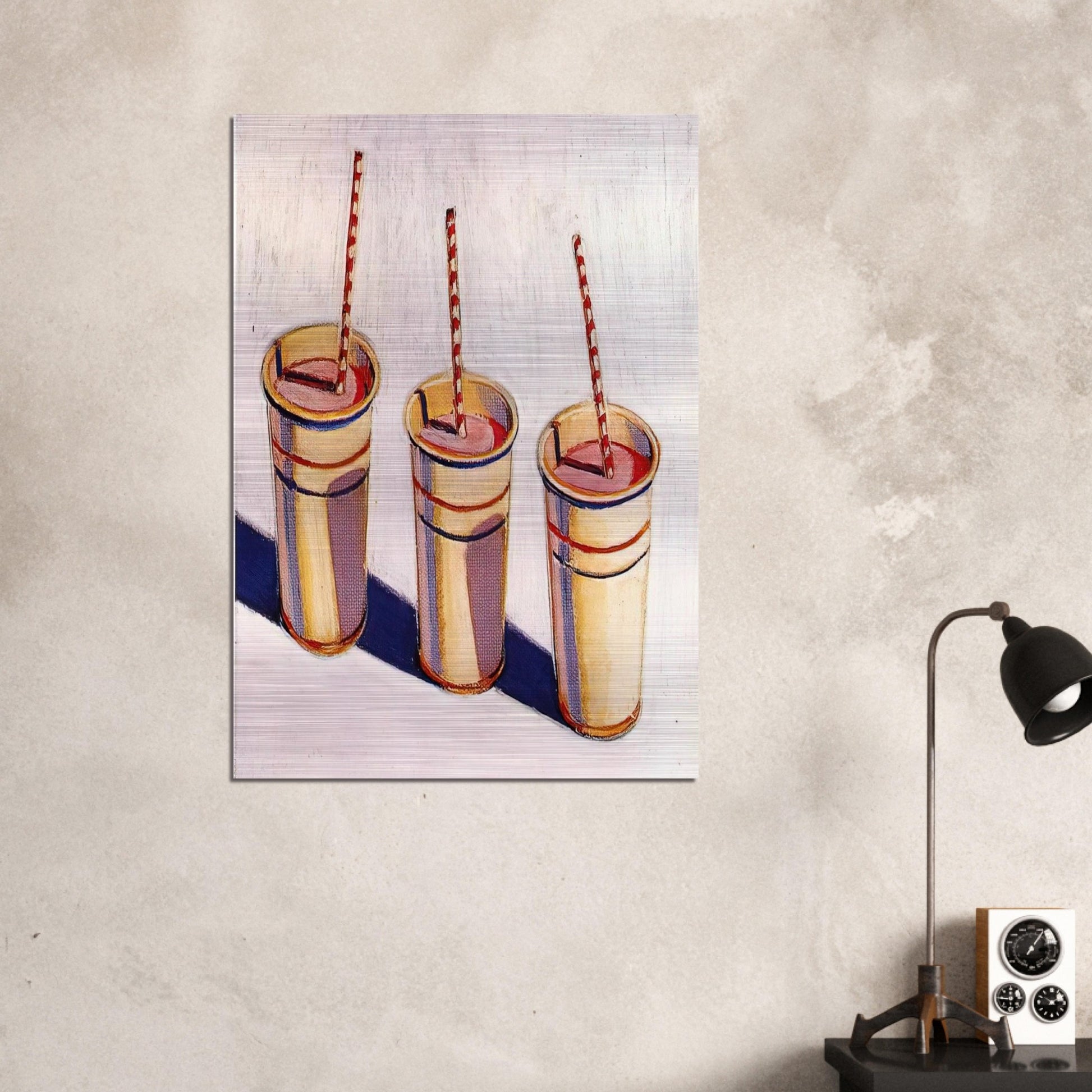 Three Strawberry Shakes - 1964 - Wayne Thiebaud Brushed Aluminum Print - 70x100 cm / 28x40 inches | Wayne Thiebaud Aluminum Print | Wayne Thiebaud Prints