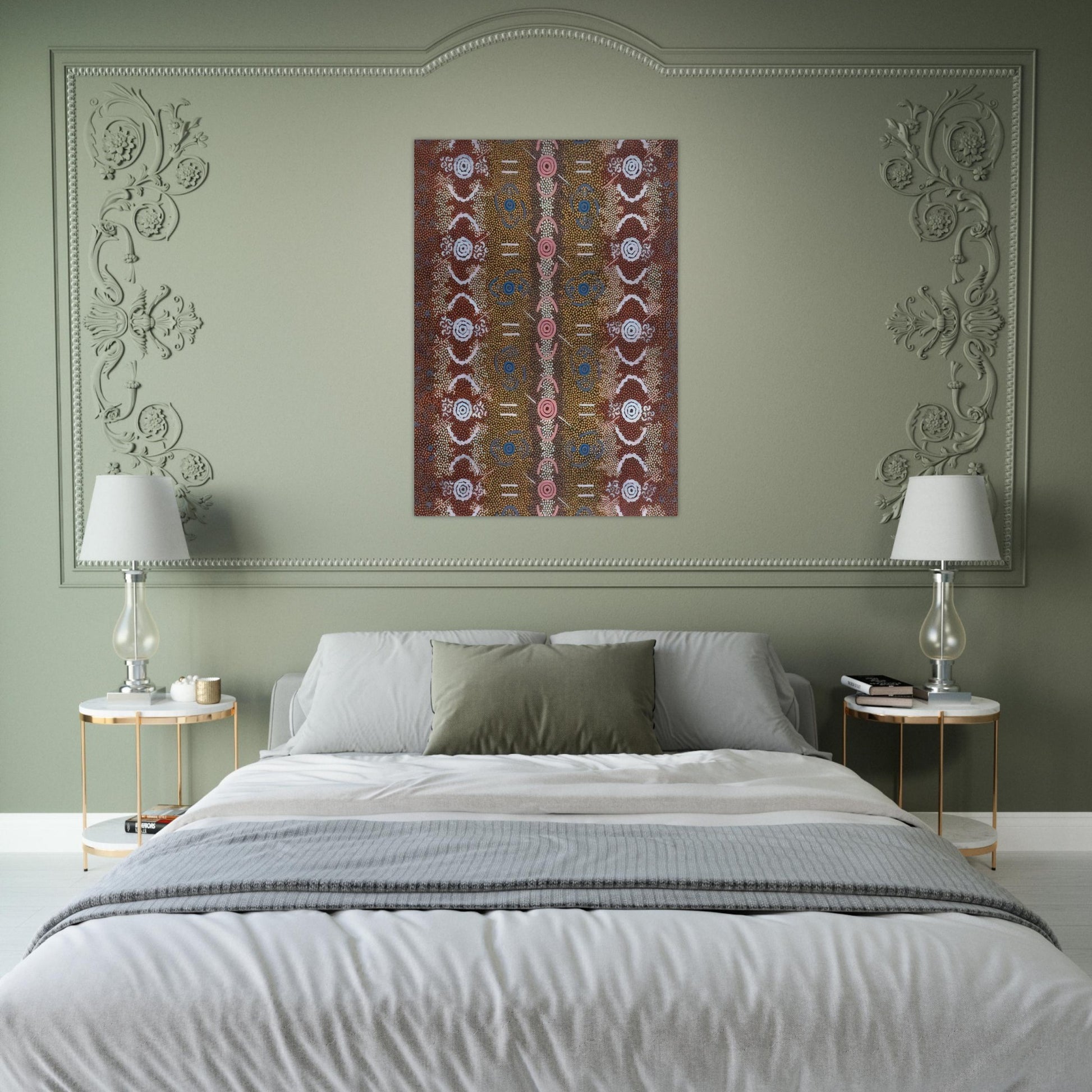 Honey Ant Dreaming - 1993 - Clifford Possum Tjapaltjarri Brushed Aluminum Print - 70x100 cm / 28x40 inches | Clifford Possum Tjapaltjarri Aluminum Print | Clifford Possum Tjapaltjarri Prints
