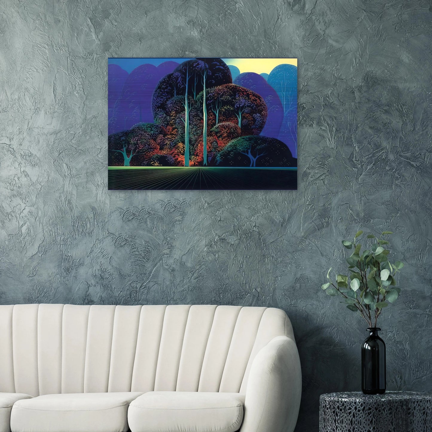 Softening Shades of Twilight - Eyvind Earle Brushed Aluminum Print - 70x100 cm / 28x40 inches | Eyvind Earle Aluminum Print | Eyvind Earle Prints