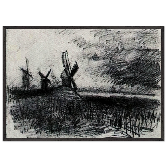Windmills at Montmartre - Vincent van Gogh 70x100 cm / 28x40 inches Framed Art Print – Black Wooden Frame