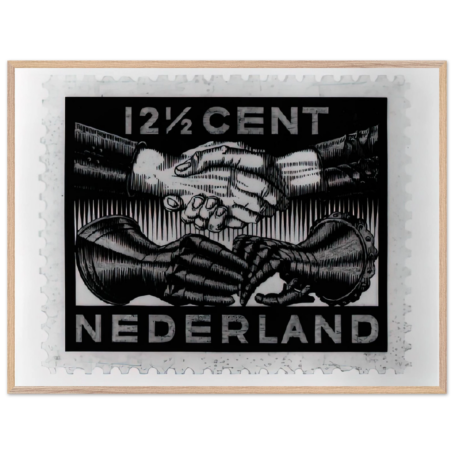 MC Escher - DESIGN FOR DUTCH PEASE POSTAGE STAMP MARCH 1932 1932 Wall Art - 30x40 cm / 12x16 inches - Premium Wooden Framed Poster With Fine Art Paper - White frame
