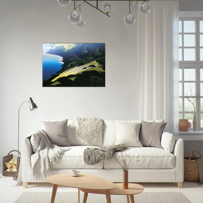 Seaside Pastures - Eyvind Earle Brushed Aluminum Print - 70x100 cm / 28x40 inches | Eyvind Earle Aluminum Print | Eyvind Earle Prints