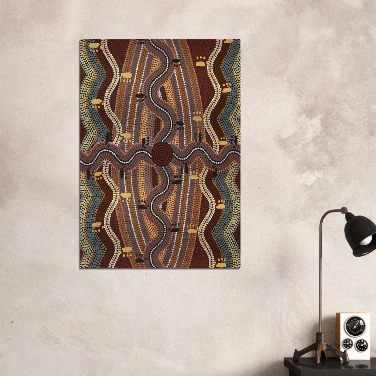 Possum Dreaming - 1981 - Clifford Possum Tjapaltjarri Brushed Aluminum Print - 70x100 cm / 28x40 inches | Clifford Possum Tjapaltjarri Aluminum Print | Clifford Possum Tjapaltjarri Prints