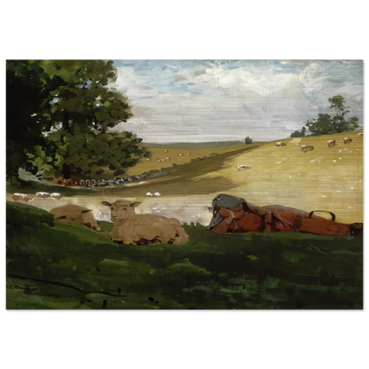 WARM AFTERNOON SHEPHERDESS - Winslow Homer Brushed Aluminum Print - 70x100 cm / 28x40 inches | Winslow Homer Aluminum Print | Winslow Homer Prints