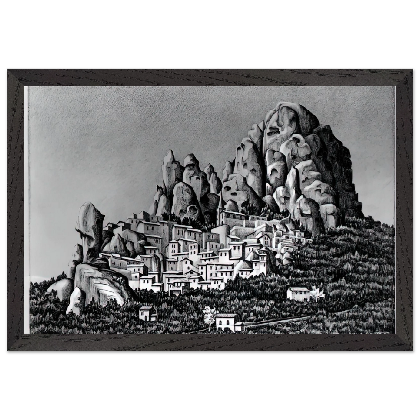 MC Escher - PENTEDATTIO CALABRIA OCTOBER 1930 1930 Wall Art - 21x29.7 cm / 8x12" - Premium Wooden Framed Poster With Fine Art Paper-canvas - White frame