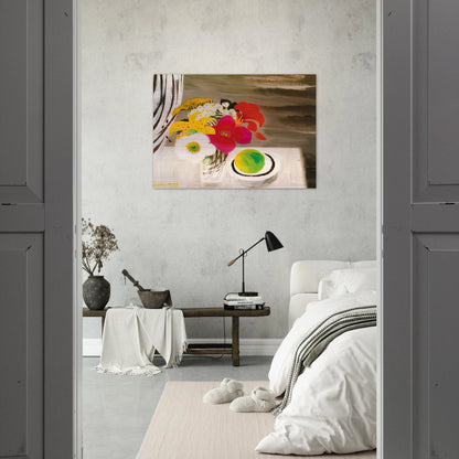Still Life with Fruit and Flowers - 1988 - Mary Fedden Brushed Aluminum Print - 70x100 cm / 28x40 inches | Mary Fedden Aluminum Print | Mary Fedden Prints