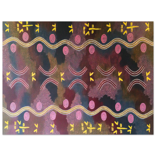 Clifford Possum Tjapaltjarri - Possum  Rock Wallaby Dreaming, Napperby - 1990  75x100 cm / 30x40inches Fine Art Poster