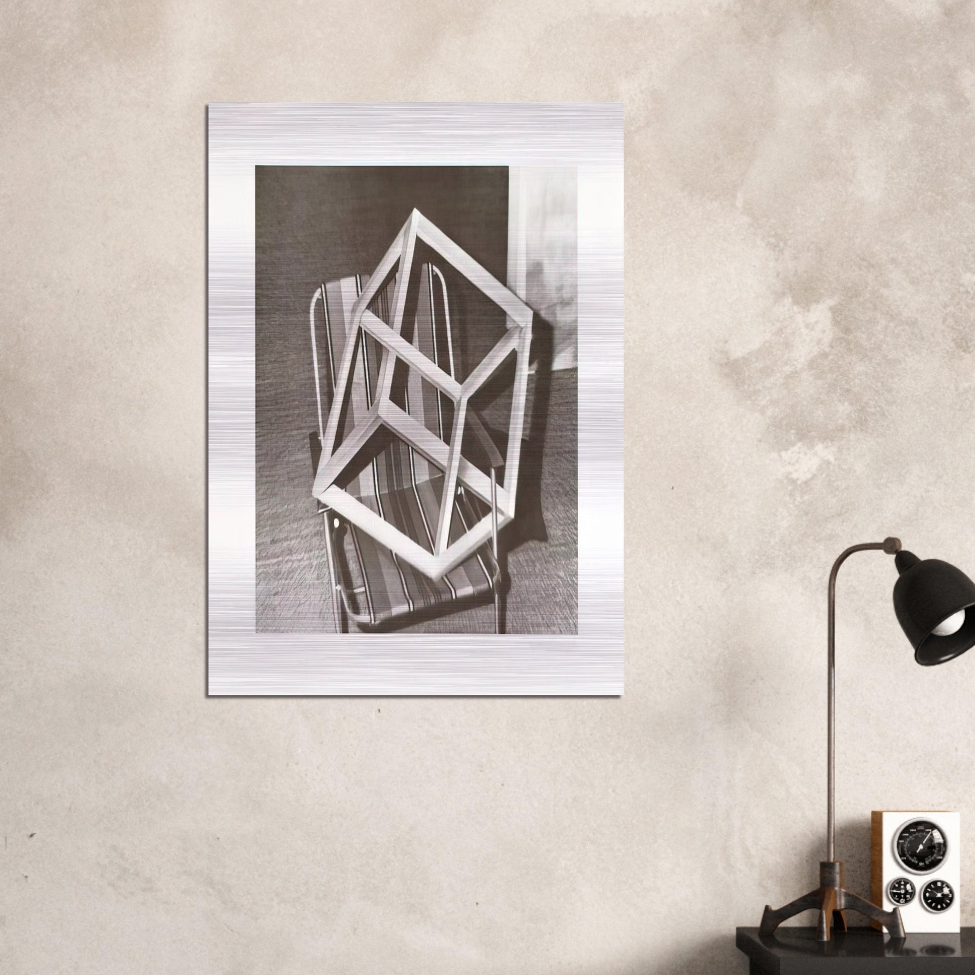 CUBE ON LAWNCHAIR - Gerhard Richter Brushed Aluminum Print - 70x100 cm / 28x40 inches | Gerhard Richter Aluminum Print | Gerhard Richter Prints