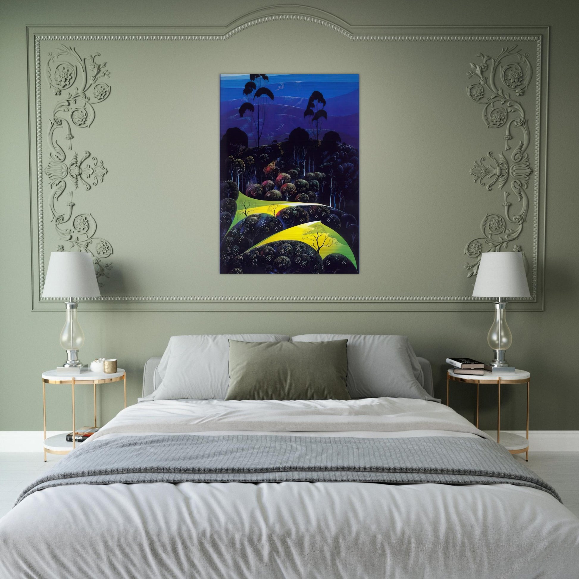 Inland from the Sea - Eyvind Earle Brushed Aluminum Print - 70x100 cm / 28x40 inches | Eyvind Earle Aluminum Print | Eyvind Earle Prints