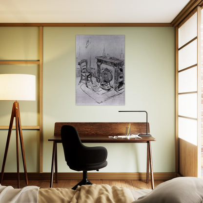 Mantelpiece with Chair - Vincent van Gogh Brushed Aluminum Print - 70x100 cm / 28x40 inches | Vincent van Gogh Aluminum Print | Vincent van Gogh Prints