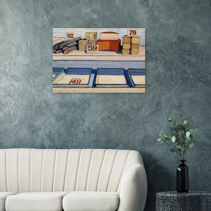 Delicatessen Counter - 1962 - Wayne Thiebaud Brushed Aluminum Print - 70x100 cm / 28x40 inches | Wayne Thiebaud Aluminum Print | Wayne Thiebaud Prints
