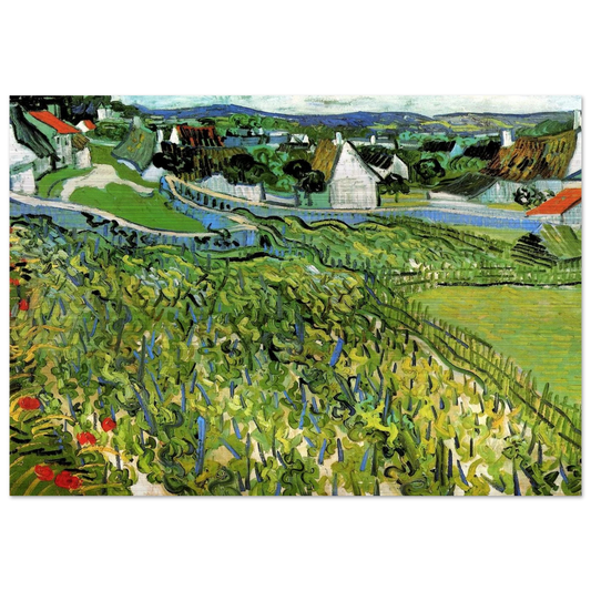 Vineyards with a View of Auvers - Vincent van Gogh Brushed Aluminum Print - 70x100 cm / 28x40 inches | Vincent van Gogh Aluminum Print | Vincent van Gogh Prints