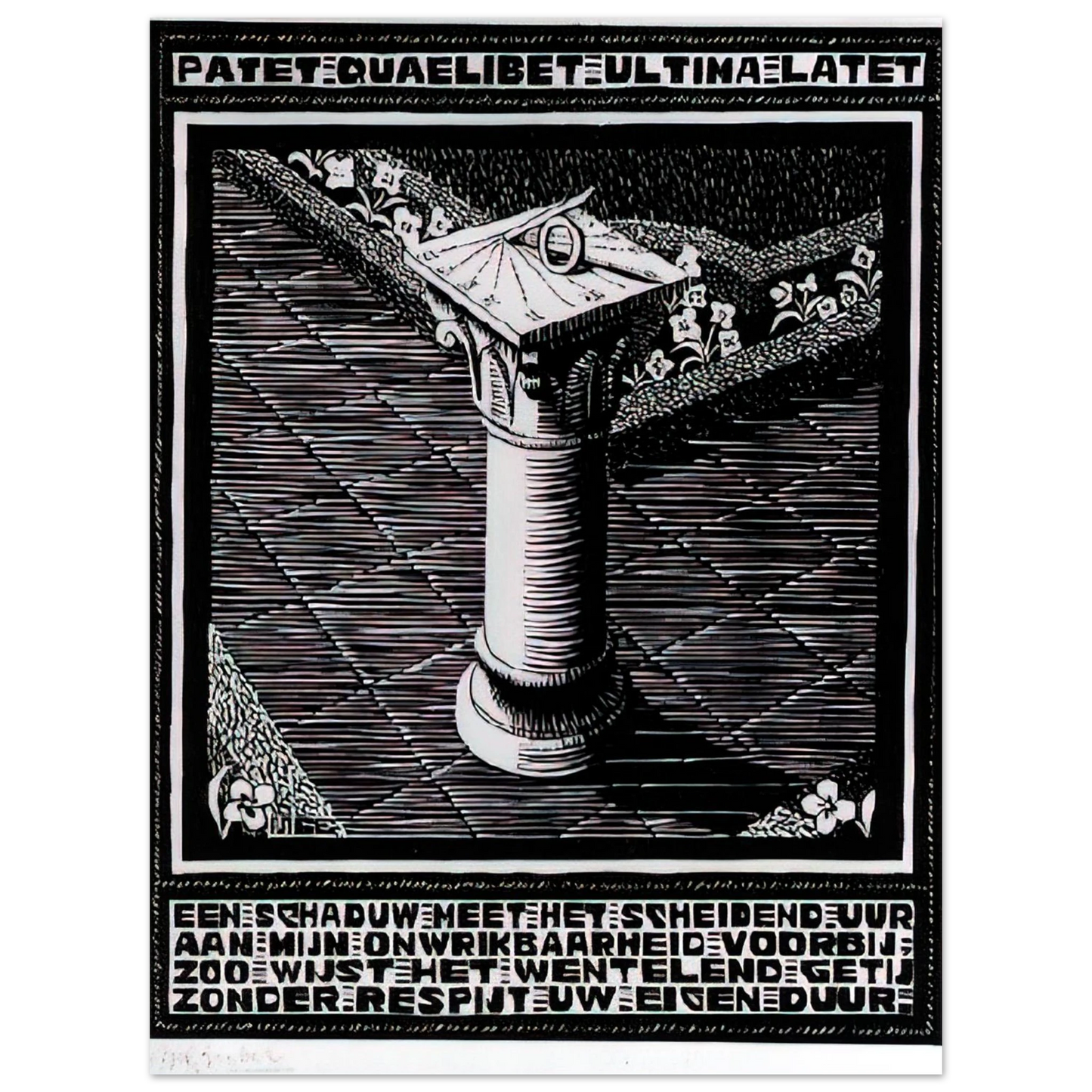 MC Escher - EMBLEMATA SUNDIAL Wall Art - 30x40 cm / 12x16 inches - Premium Wooden Framed Poster With Fine Art Paper-canvas - Black frame