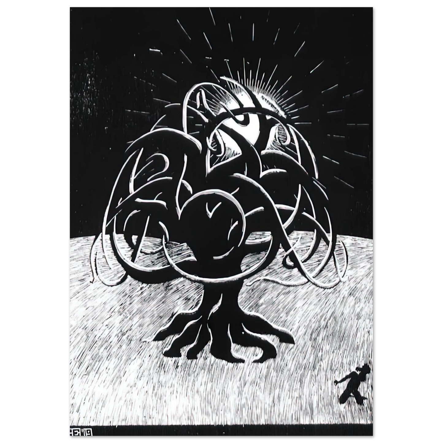 MC Escher - TWON TREE Wall Art - 60x80 cm / 24x32 inches - Premium Wooden Framed Poster With Fine Art Paper-canvas - White frame