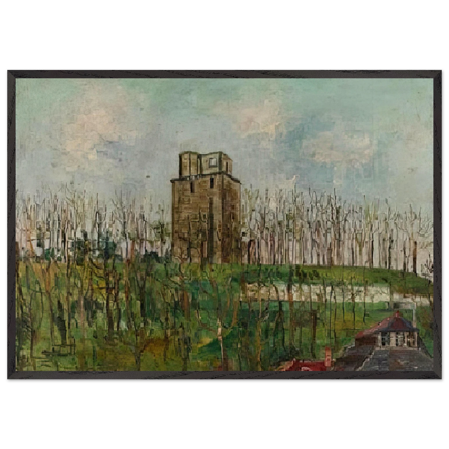 DONJON STREET - Maurice Utrillo 70x100 cm / 28x40 inches Framed Art Print – Black Wooden Frame