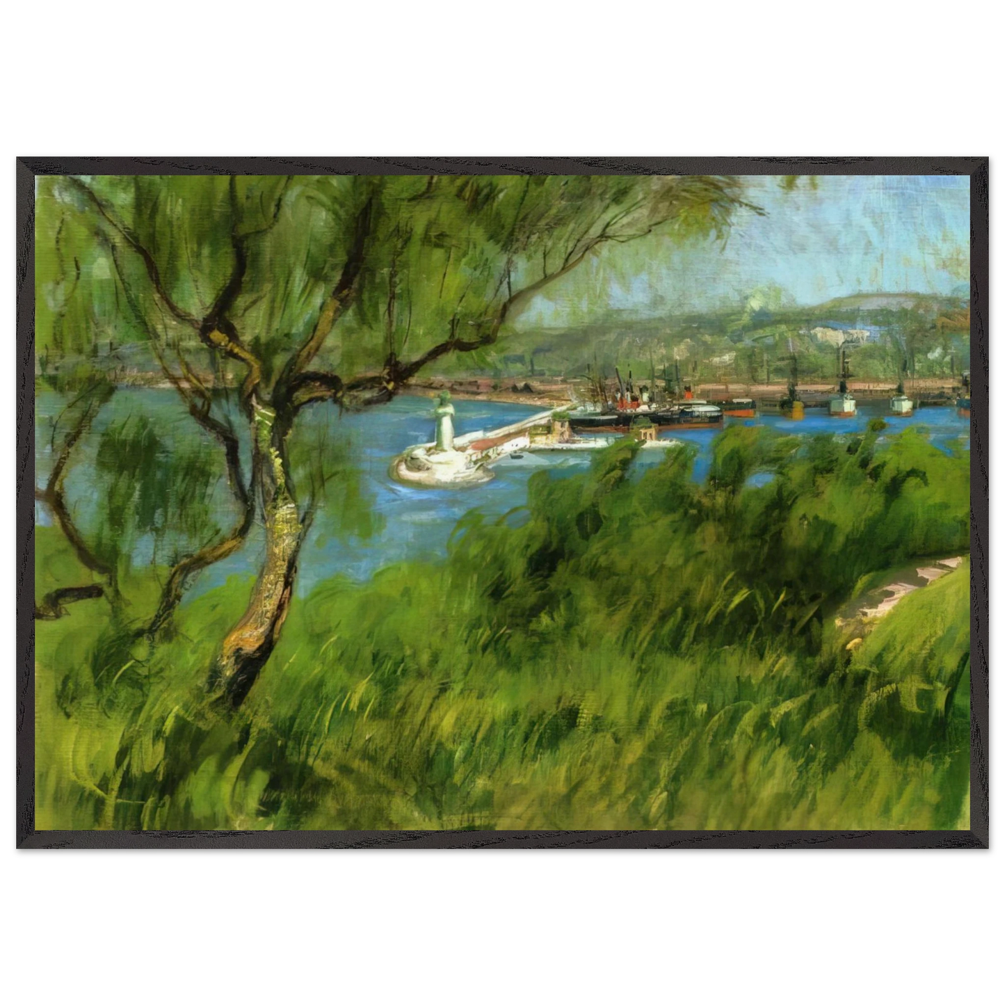 VIEW OF A PORT - Raoul Dufy 70x100 cm / 28x40 inches Framed Art Print – Black Wooden Frame