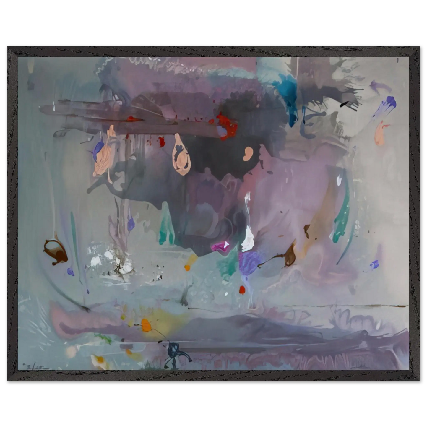 Helen Frankenthaler - Grey Fireworks - 2000 Wall art - 20x25 cm / 8x10 Inches - Premium Wooden Framed Poster With Fine Art Paper - White frame