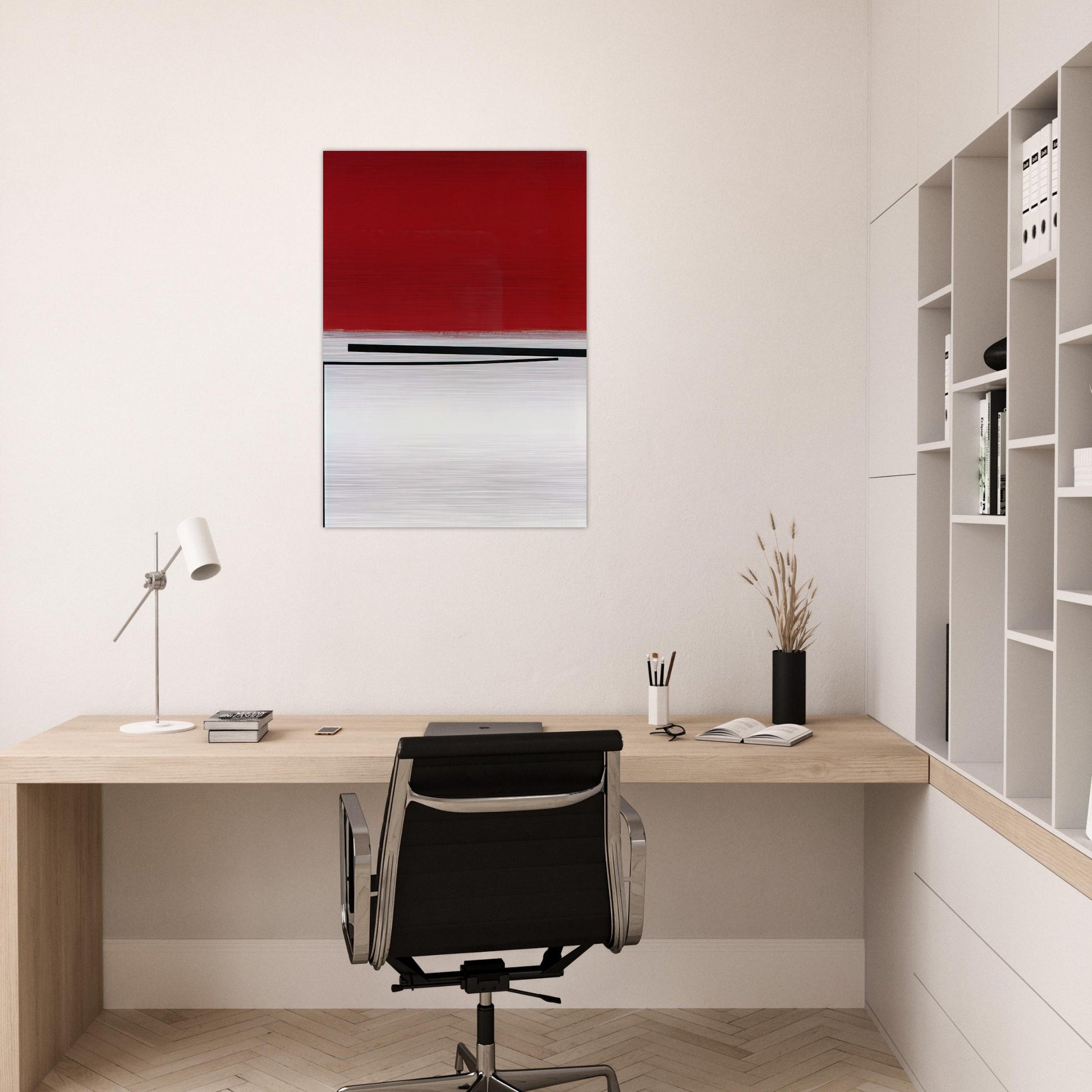 SQUARE MOTIF IN WHITE AND INDIAN RED 1960 - Victor Pasmore Brushed Aluminum Print - 70x100 cm / 28x40 inches | Victor Pasmore Aluminum Print | Victor Pasmore Prints