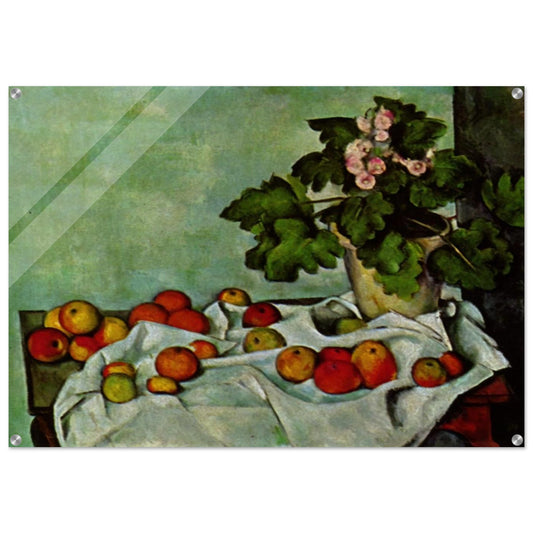 Still Life with Apples and a Pot of Primroses - Paul Cézanne Acrylic Print - 70x100 cm / 28x40″ inches