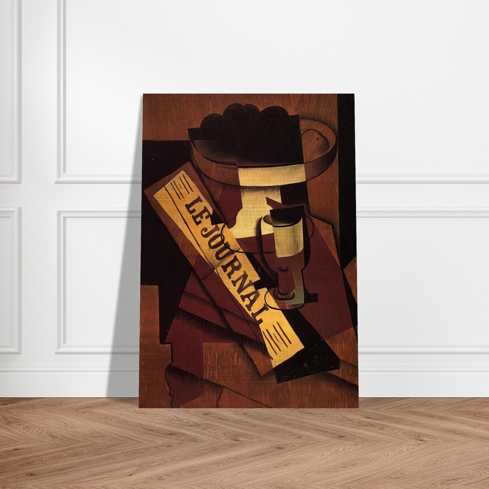 FRUIT DISH GLASS AND NEWSPAPER 1916 - Juan Gris Brushed Aluminum Print - 70x100 cm / 28x40 inches | Juan Gris Aluminum Print | Juan Gris Prints