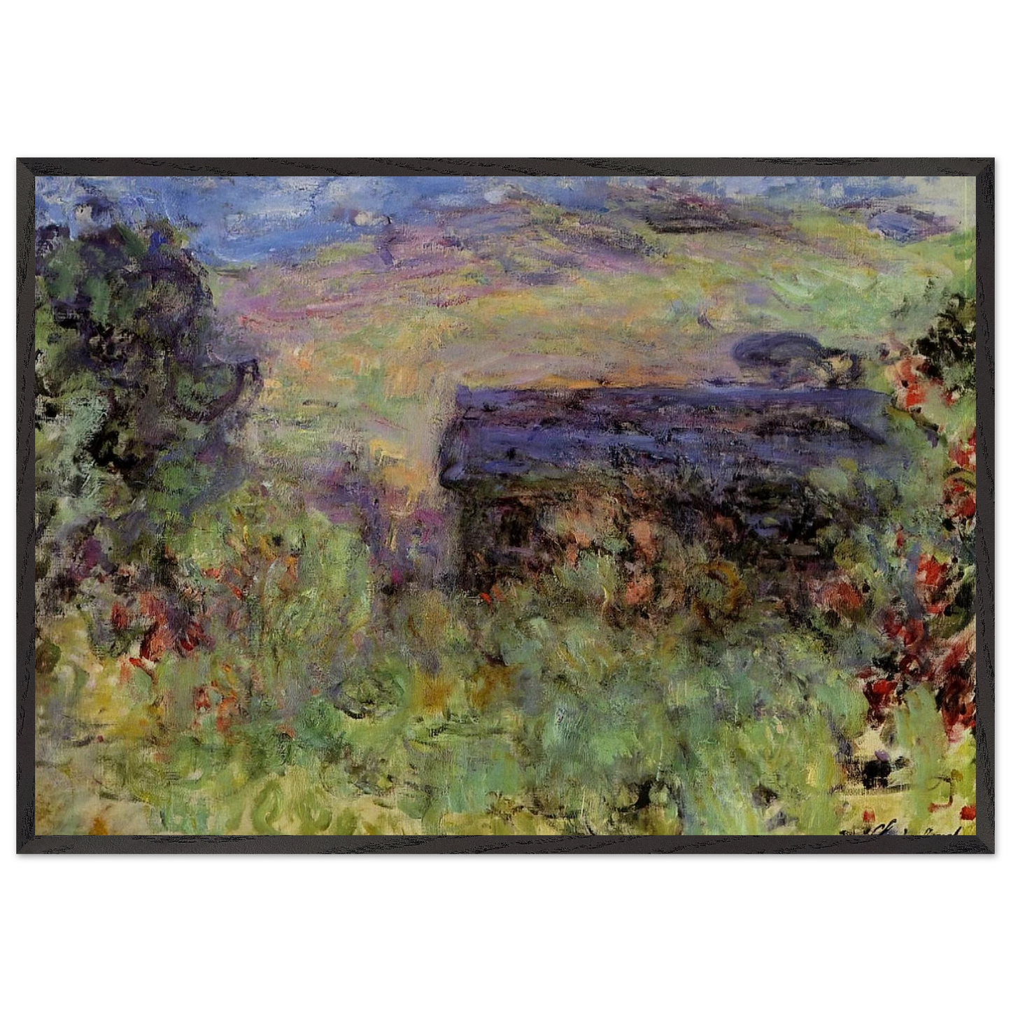 The House Seen through the Roses - claude monet 70x100 cm / 28x40 inches Framed Art Print – Black Wooden Frame