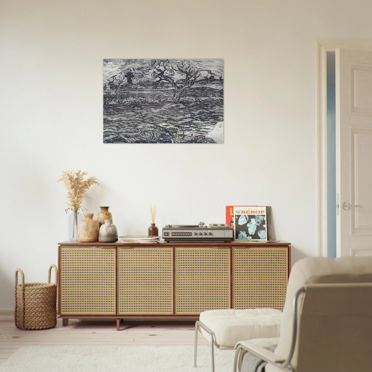 Landscape with Olive Tree and Mountains in the Background - Vincent van Gogh Brushed Aluminum Print - 70x100 cm / 28x40 inches | Vincent van Gogh Aluminum Print | Vincent van Gogh Prints