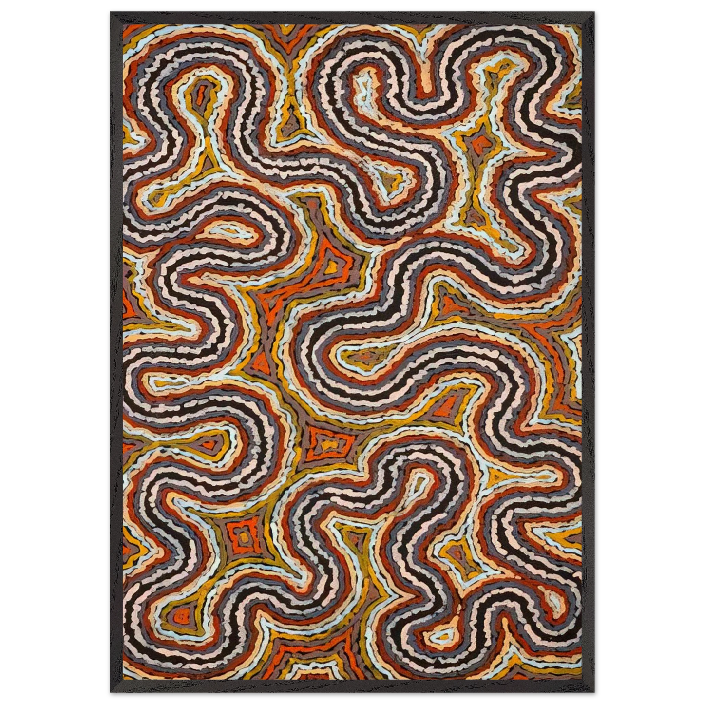 Untitled - 1994 N2 - Clifford Possum Tjapaltjarri 70x100 cm / 28x40 inches Framed Art Print – Black Wooden Frame
