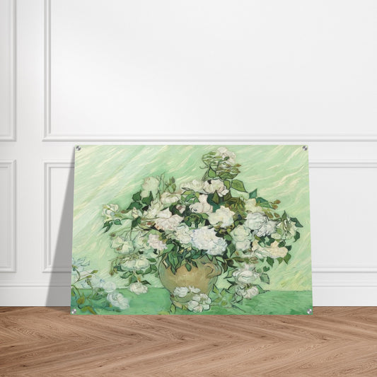 Vase with Pink Roses - Vincent van Gogh Acrylic Print - 70x100 cm / 28x40″ inches