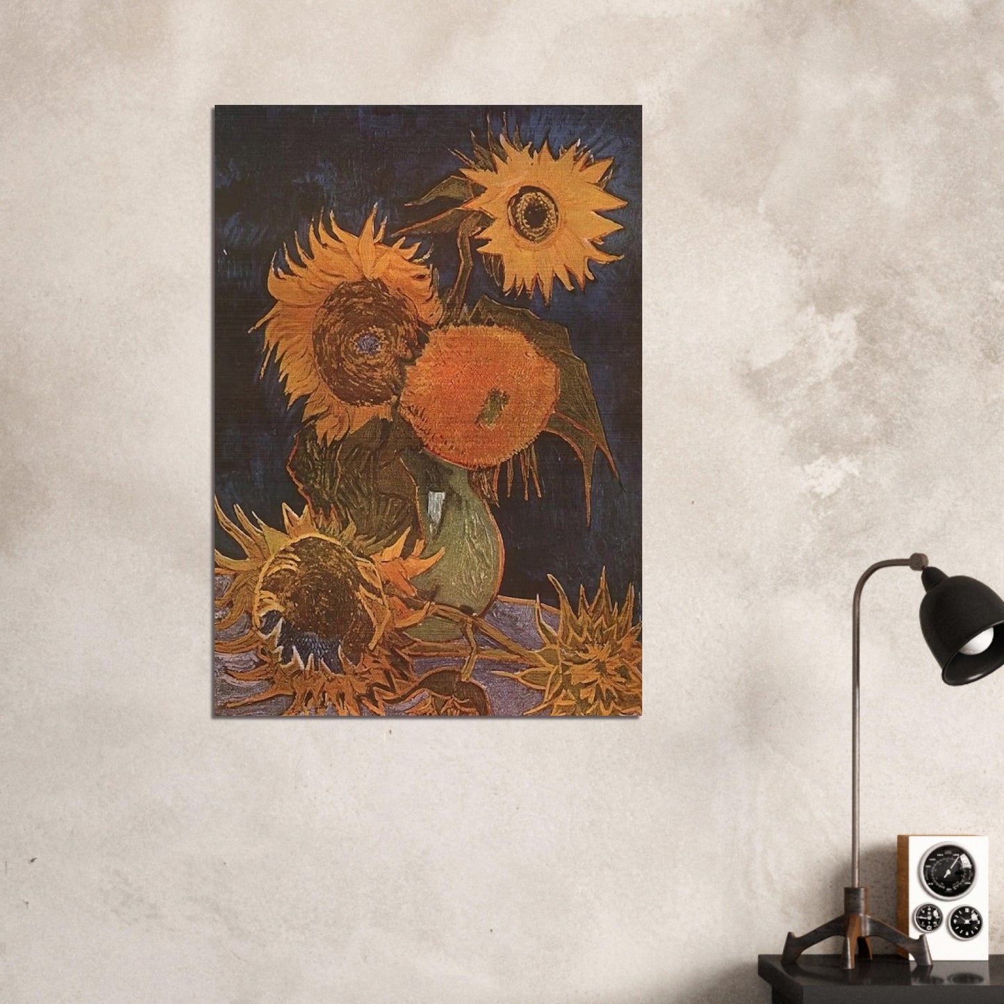 Still Life Vase with Five Sunflowers - Vincent van Gogh Brushed Aluminum Print - 70x100 cm / 28x40 inches | Vincent van Gogh Aluminum Print | Vincent van Gogh Prints