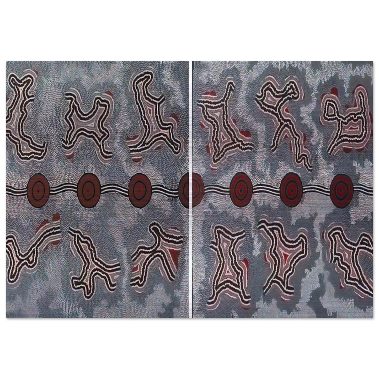 Narripi Dreaming Diptych - 1990 - Clifford Possum Tjapaltjarri Brushed Aluminum Print - 70x100 cm / 28x40 inches | Clifford Possum Tjapaltjarri Aluminum Print | Clifford Possum Tjapaltjarri Prints