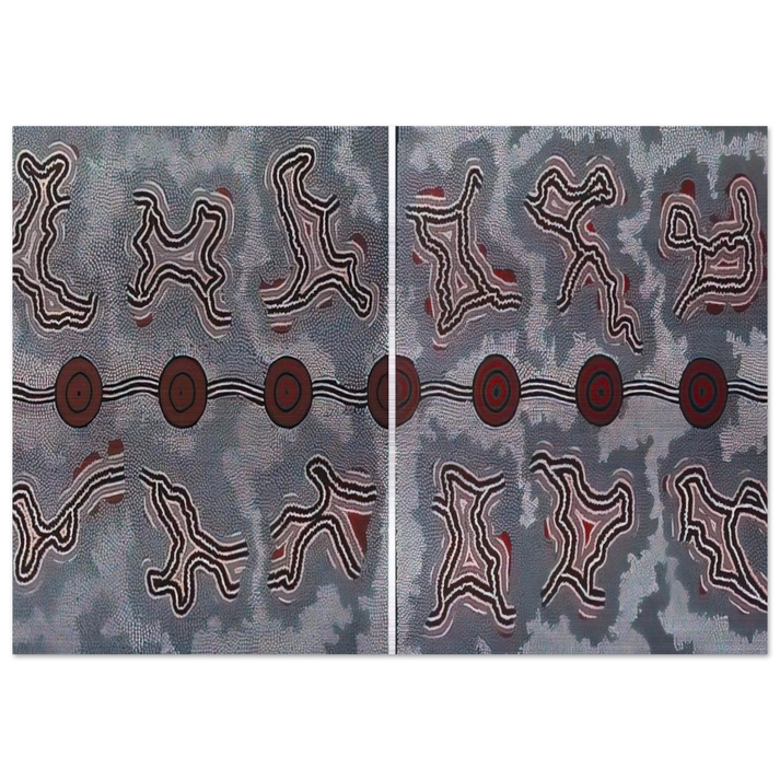 Narripi Dreaming Diptych - 1990 - Clifford Possum Tjapaltjarri Brushed Aluminum Print - 70x100 cm / 28x40 inches | Clifford Possum Tjapaltjarri Aluminum Print | Clifford Possum Tjapaltjarri Prints