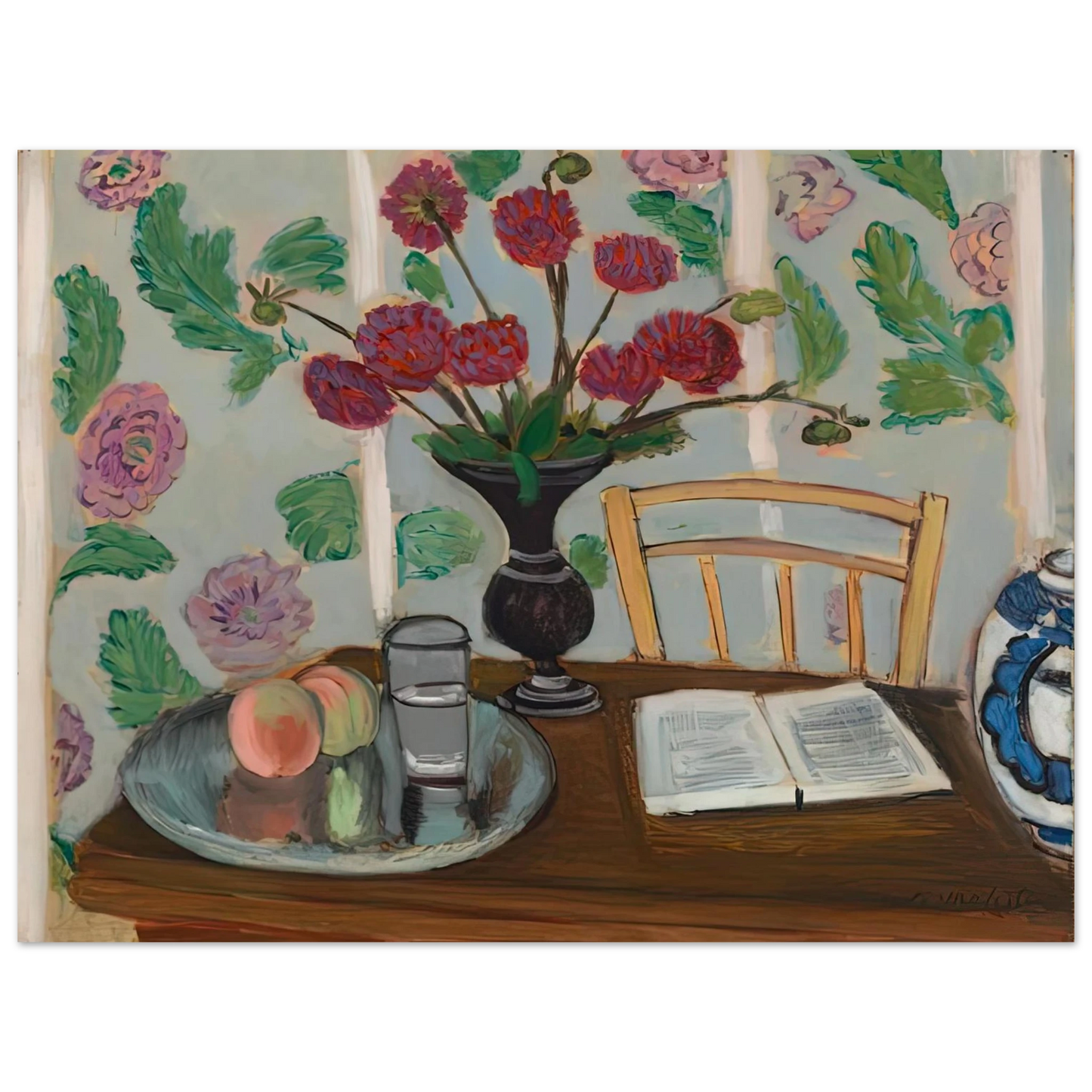 Henri Matisse - STILL LIFE BOUQUET OF DAHLIAS AND WHITE BOOK 1923  75x100 cm / 30x40inches Fine Art Poster