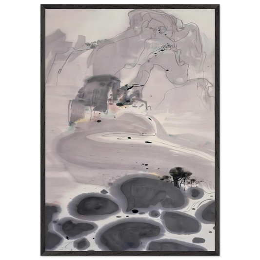 Mountains High and Streams Eternal - 1986 - Wu Guanzhong 70x100 cm / 28x40 inches Framed Art Print – Black Wooden Frame