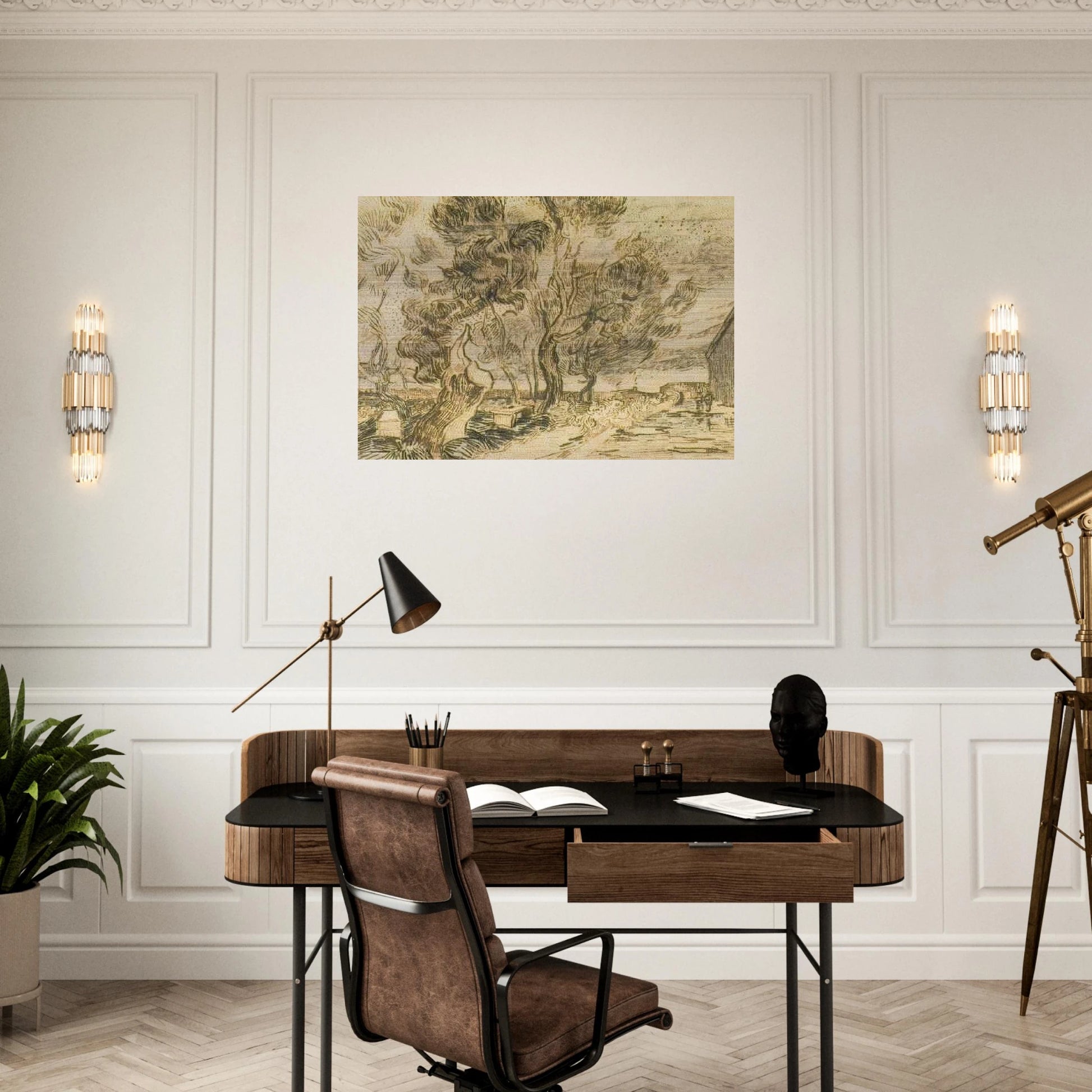 A Corner of the Asylum and the Garden with a Heavy, sawn-off Tree - Vincent van Gogh Brushed Aluminum Print - 70x100 cm / 28x40 inches | Vincent van Gogh Aluminum Print | Vincent van Gogh Prints