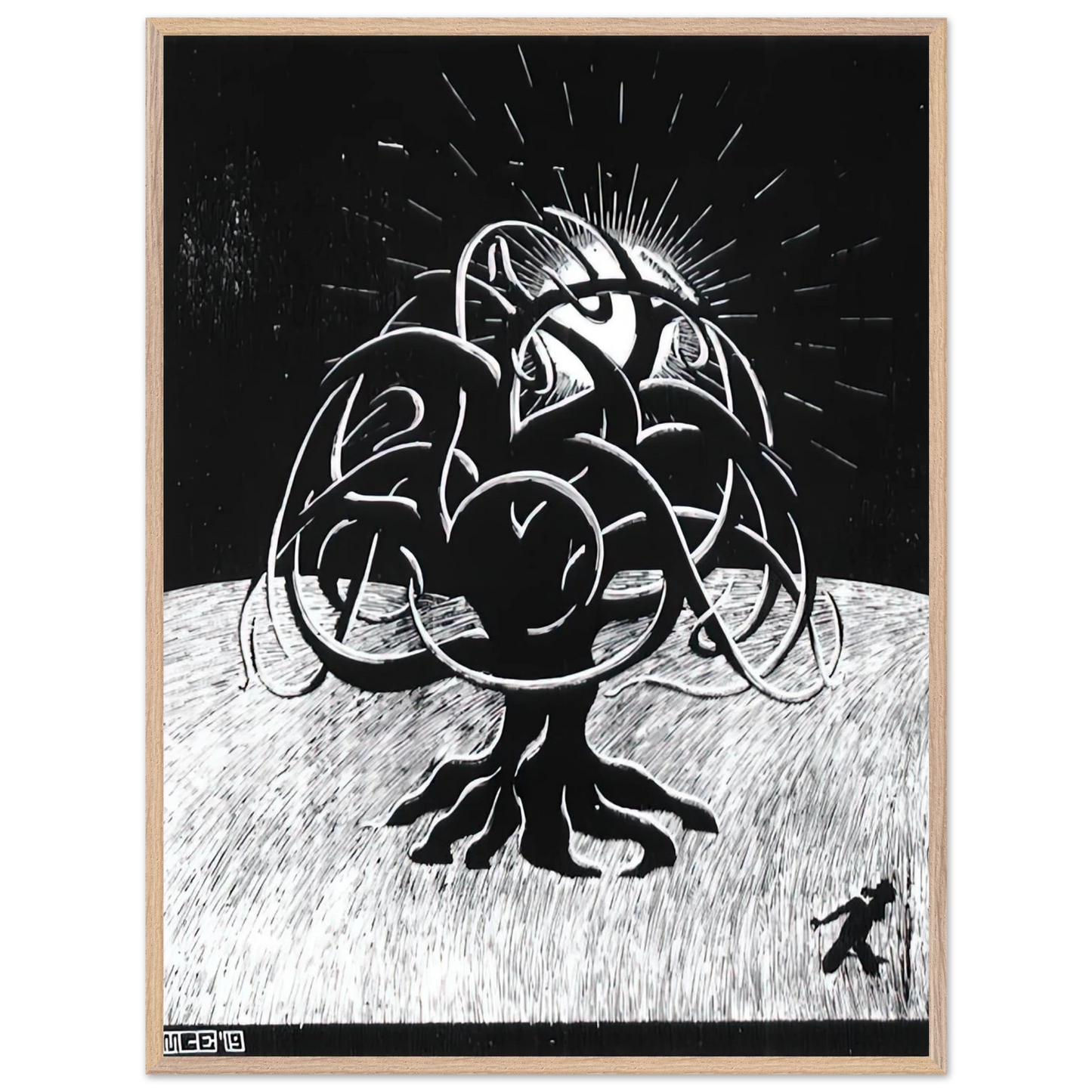 MC Escher - TWON TREE Wall Art - 21x29.7 cm / 8x12" - Premium Wooden Framed Poster With Fine Art Paper-canvas - Wood frame