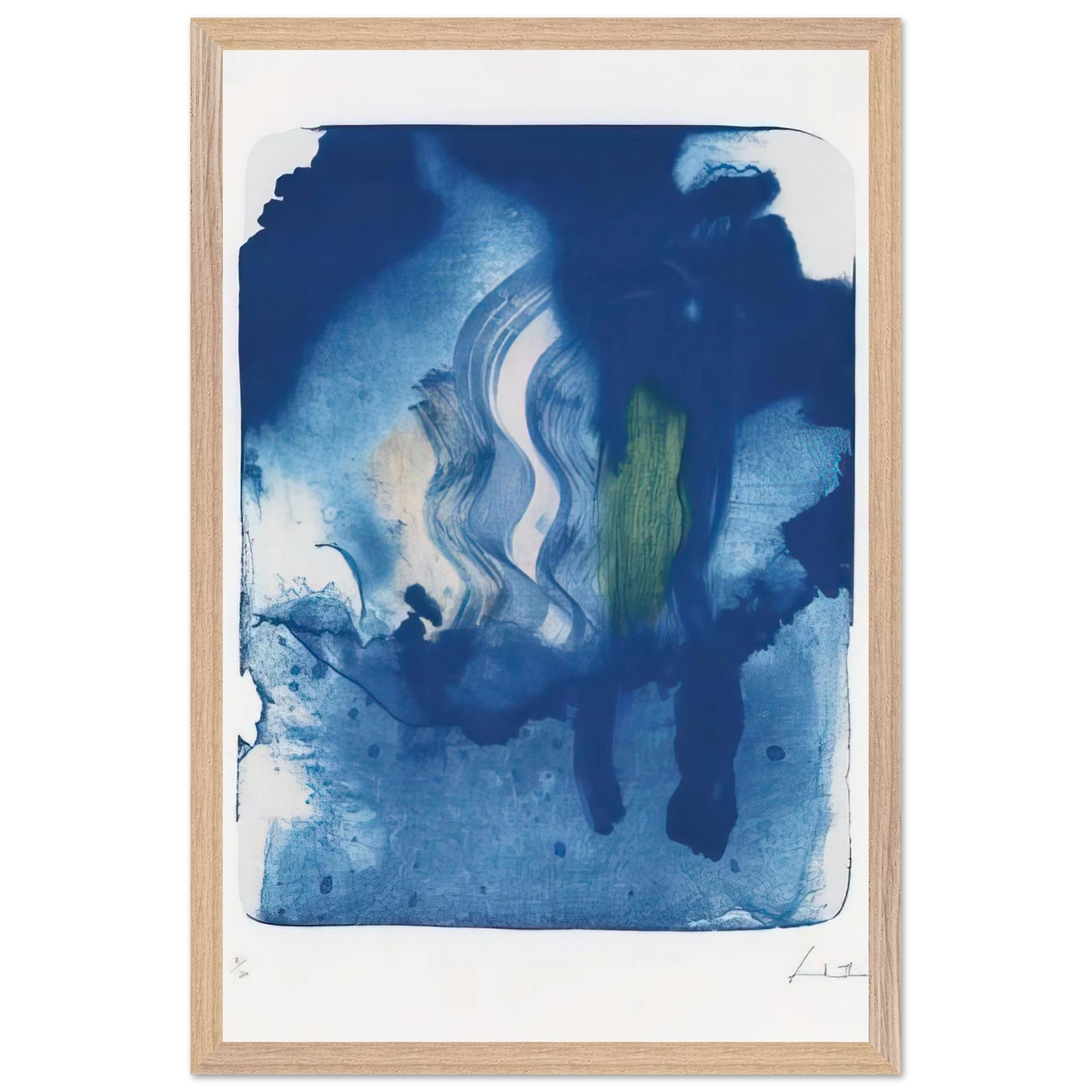 Helen Frankenthaler - Reflections V - 1995 Wall art - 28x43  cm / XL (11x17 inches) - Premium Wooden Framed Poster With Fine Art Paper-canvas - Black frame